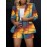 Colorful Patchwork Denim Jacket & Shorts (or short with long sleeves) H-Line All-Season Outfit - Single-Breasted Button Front, Full-Body Multicolor Patchwork, Casual Elegant Style, Machine Washable Denim Ensemble Suitable for Jeans & Dresses